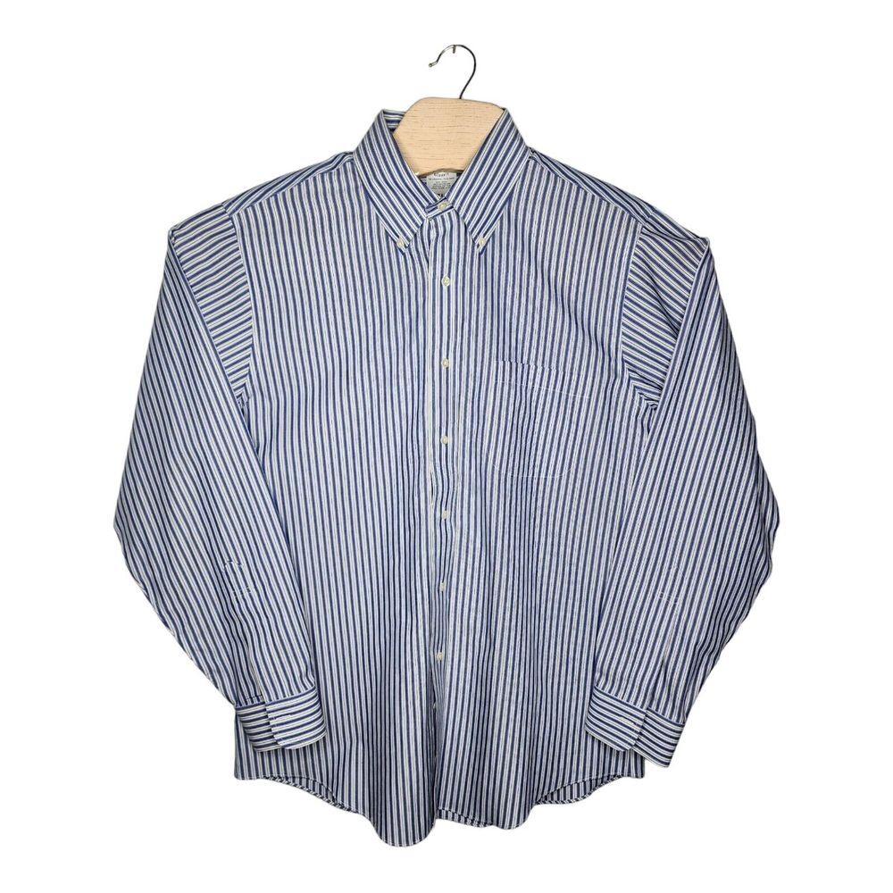 Brooks Brothers The Original Polo Shirt Blue Striped Mens‎ 16-35 100%  Cotton
